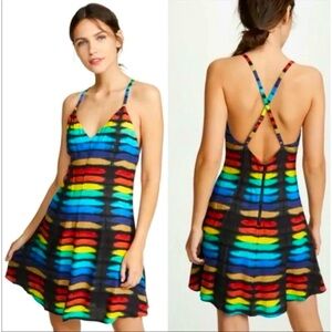 Alice + Olivia Alves Rainbow Tie Dye Cross Back Flare Mini Dress - Size 4